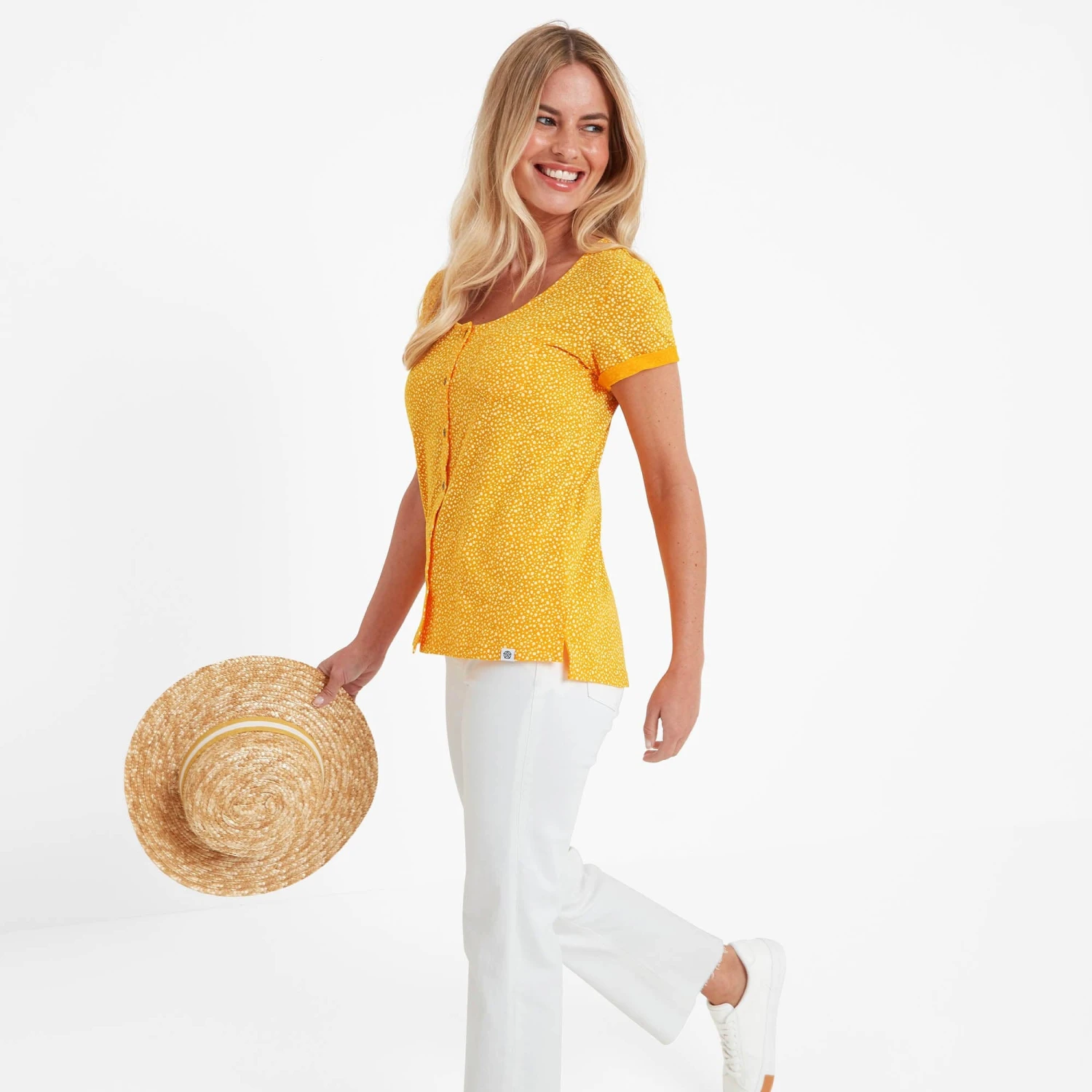 Kinver Womens Button Up Top - Bright Yellow Dalmation Print 7 Kinver Womens Button Up Top - Bright Yellow Dalmation Print - Image 5