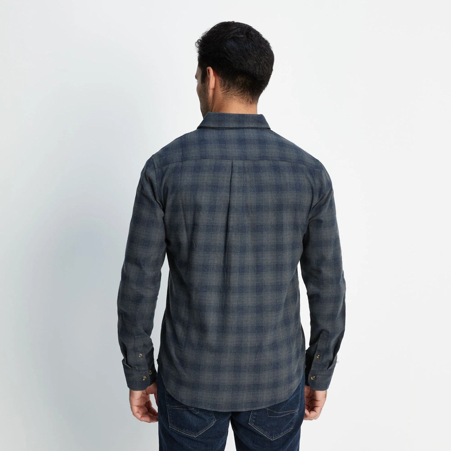 Latham Mens Flannel Long Sleeve Shirt - Dark Indigo Check 7 Latham Mens Flannel Long Sleeve Shirt - Dark Indigo Check - Image 5