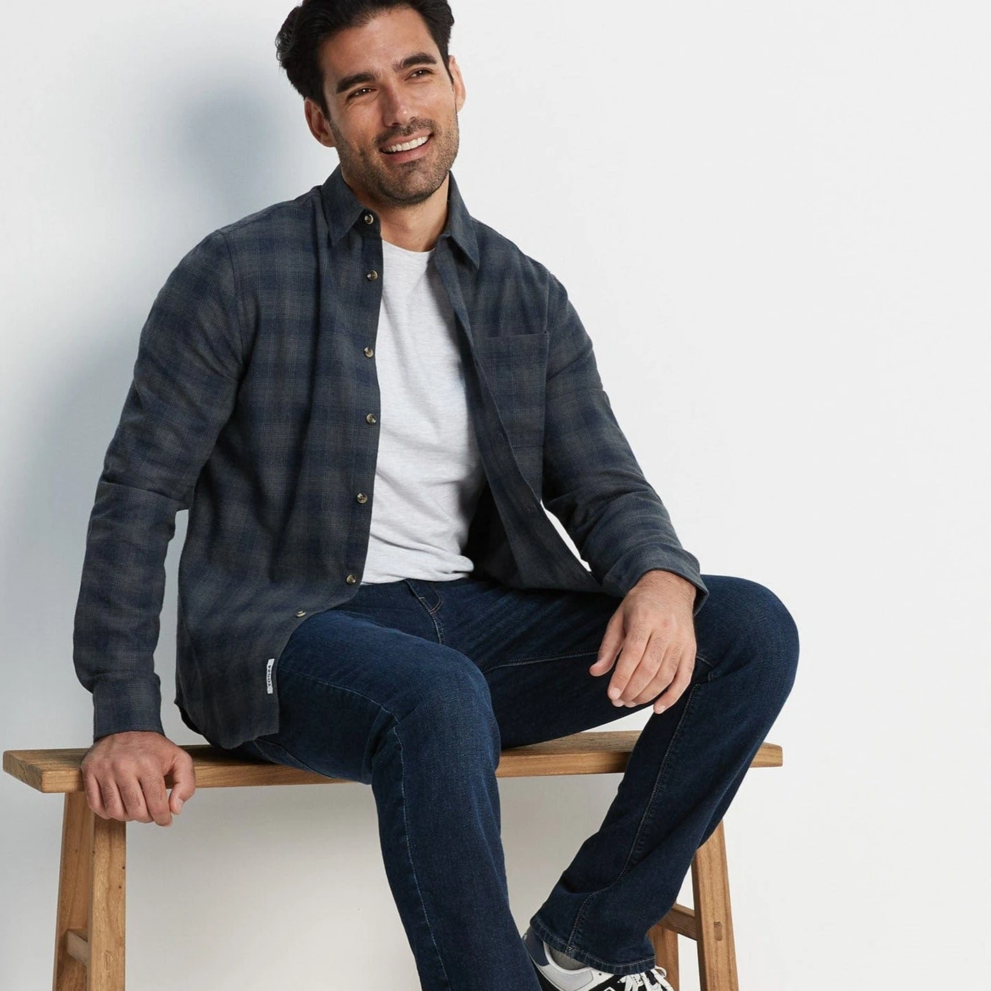 Latham Mens Flannel Long Sleeve Shirt - Dark Indigo Check 4 Latham Mens Flannel Long Sleeve Shirt - Dark Indigo Check - Image 2