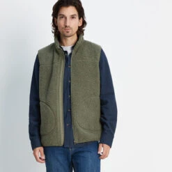 Mackay Mens Sherpa Fleece Gilet - Khaki