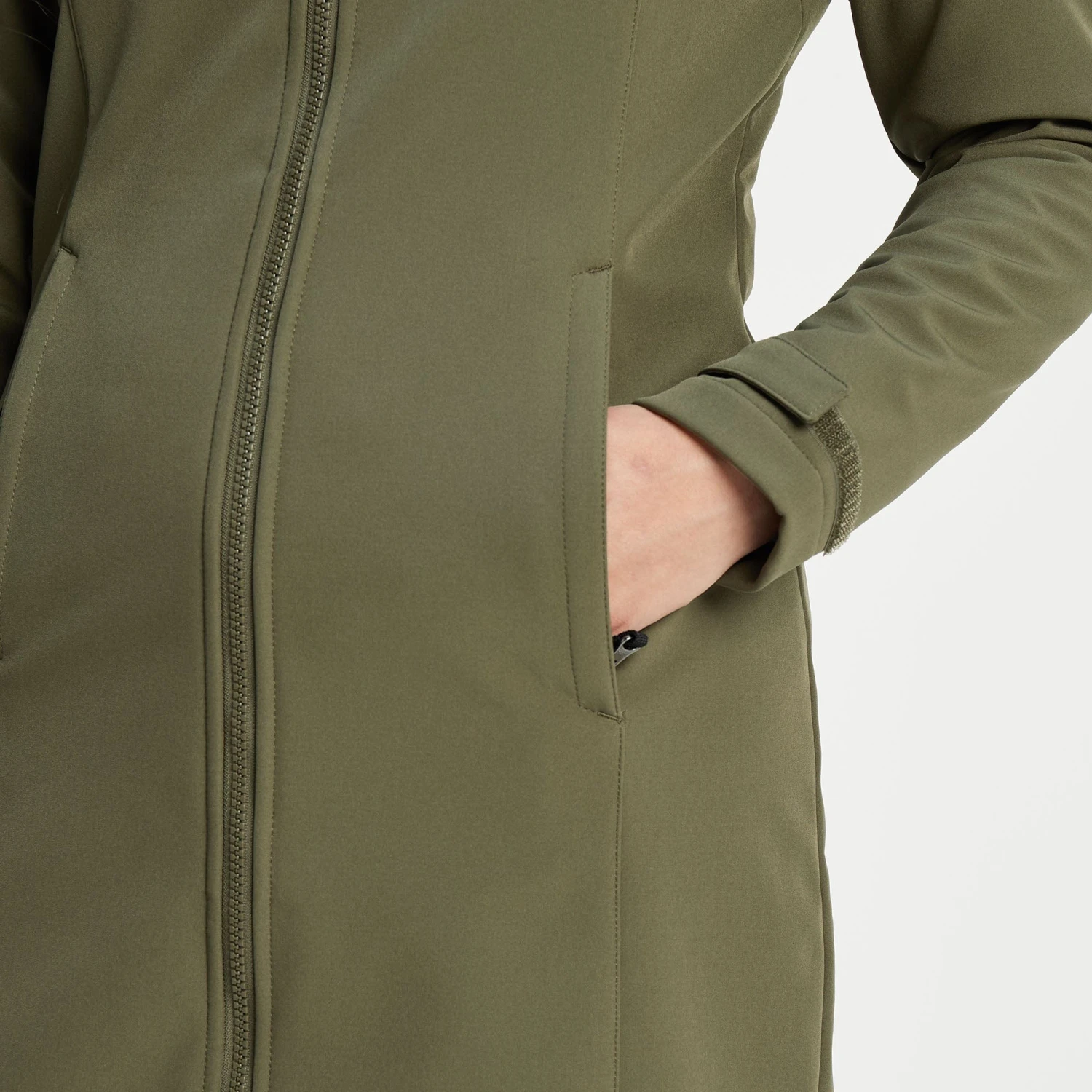 Marina Womens Extra Long Softshell Jacket - Khaki 7 Marina Womens Extra Long Softshell Jacket - Khaki - Image 5