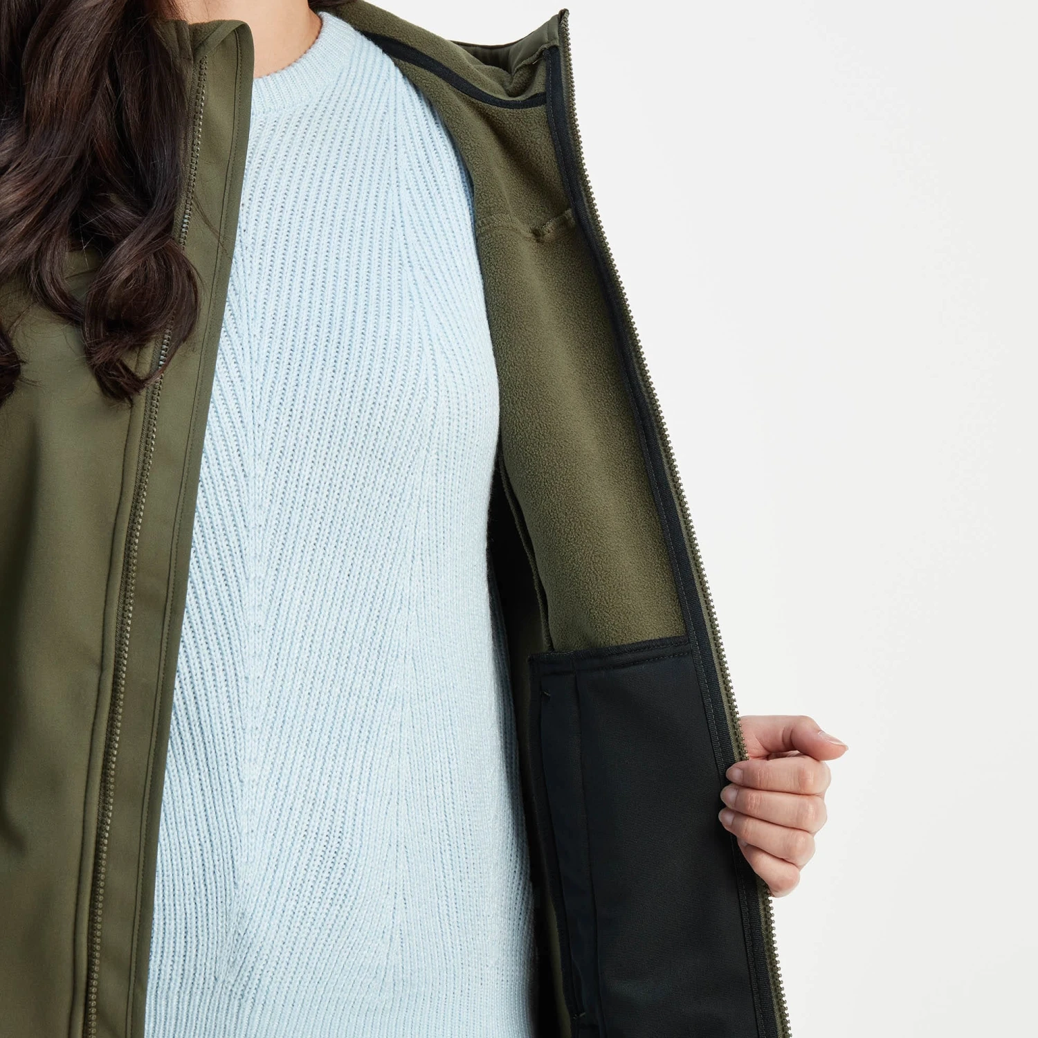 Marina Womens Extra Long Softshell Jacket - Khaki 8 Marina Womens Extra Long Softshell Jacket - Khaki - Image 6