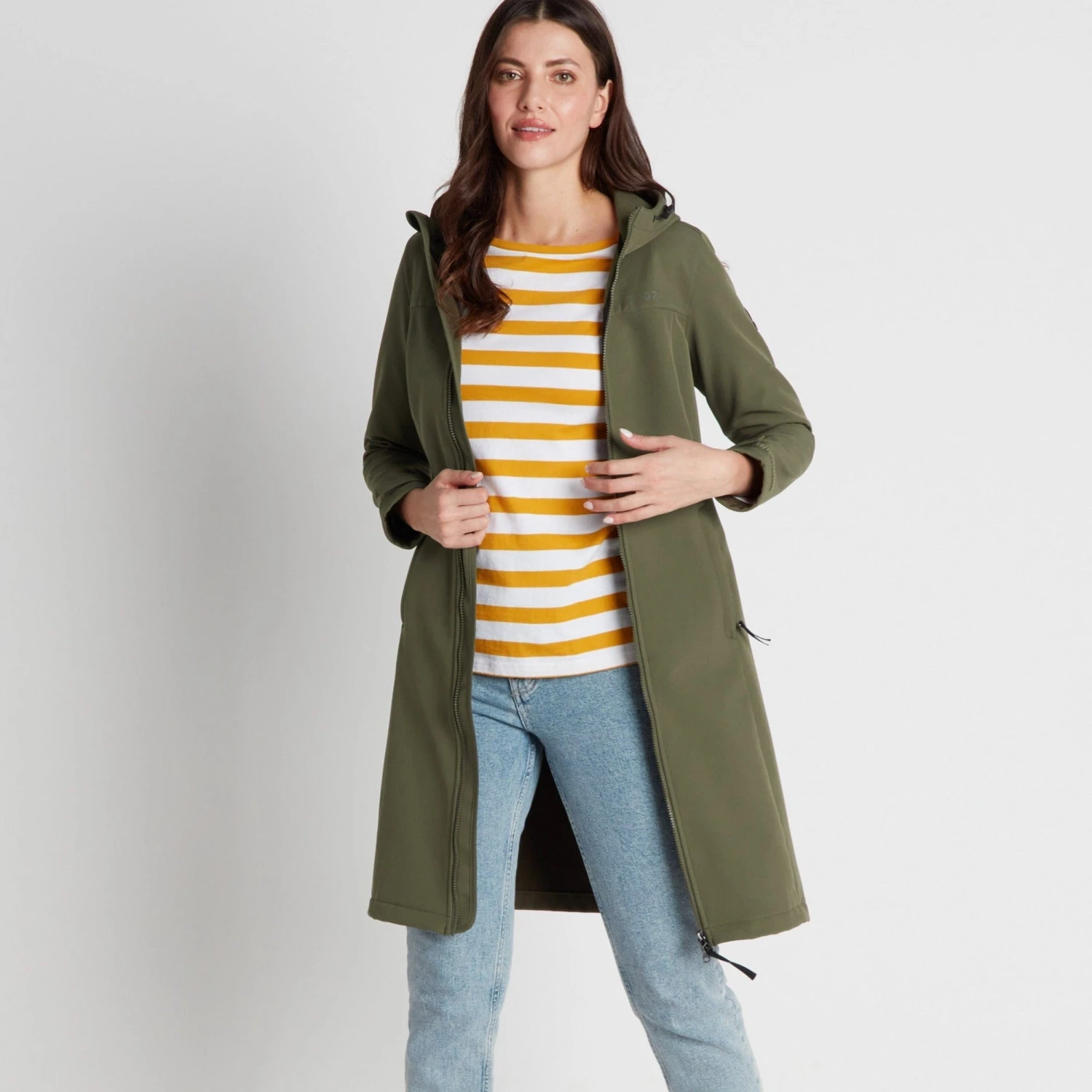 Marina Womens Extra Long Softshell Jacket - Khaki 5 Marina Womens Extra Long Softshell Jacket - Khaki - Image 3