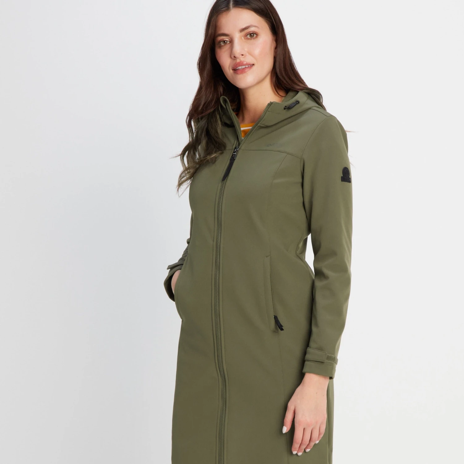 Marina Womens Extra Long Softshell Jacket - Khaki 4 Marina Womens Extra Long Softshell Jacket - Khaki - Image 2