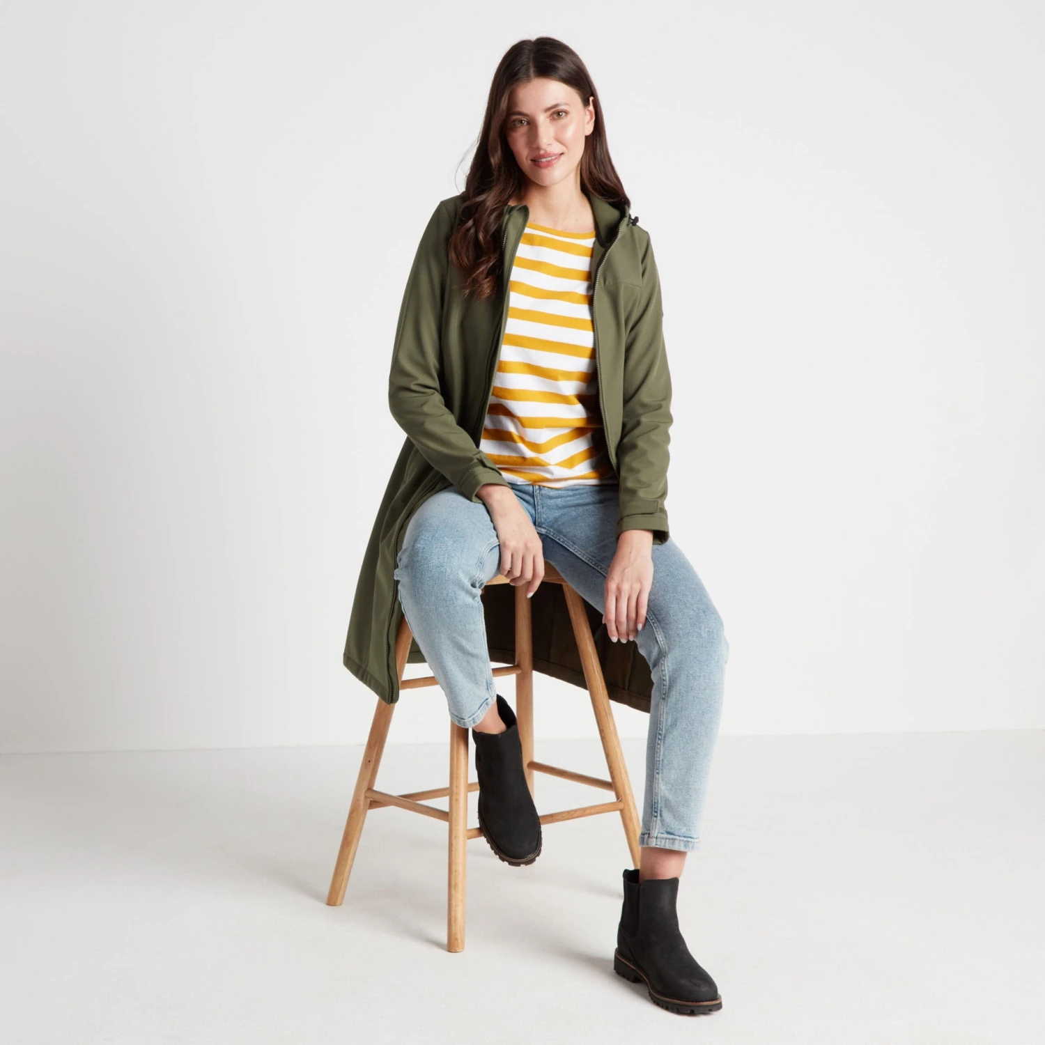 Marina Womens Extra Long Softshell Jacket - Khaki 14 Marina Womens Extra Long Softshell Jacket - Khaki - Image 12