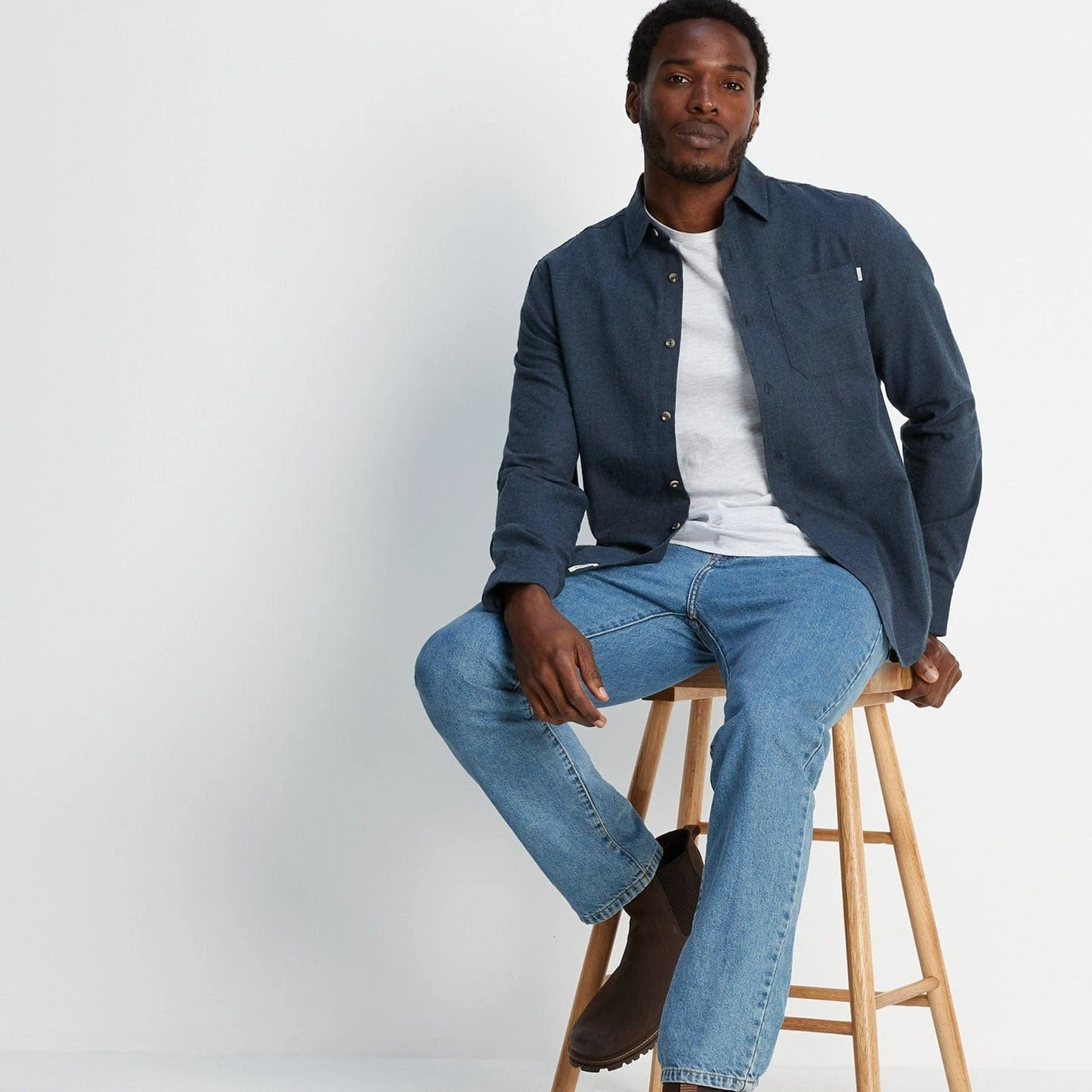 Markham Mens Flannel Long Sleeve Shirt - Dark Indigo Marl 4 Markham Mens Flannel Long Sleeve Shirt - Dark Indigo Marl - Image 2