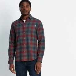 Maver Mens Flannel Check Long Sleeve Shirt - Grey Marl/Port Check -Fashion General Store 61856 MAVER001 1