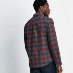 Maver Mens Flannel Check Long Sleeve Shirt - Grey Marl/Port Check -Fashion General Store 61856 MAVER001 2