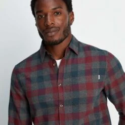 Maver Mens Flannel Check Long Sleeve Shirt - Grey Marl/Port Check -Fashion General Store 61856 MAVER001 3