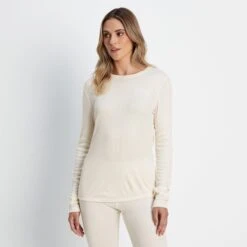 Meru Womens Cashmere Touch Base Layer Crew Neck - Off White -Fashion General Store 61856 MERU310 2