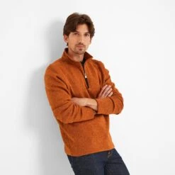 Pearson Mens Knitlook Quarter Zip Fleece - Dark Orange Marl -Fashion General Store 61856 PEAR007 5