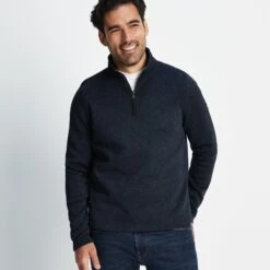 Pearson Mens Knitlook Quarter Zip Fleece - Dark Indigo Marl