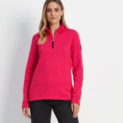 Pearson Womens Knitlook Quarter Zip Fleece - Magenta Pink Marl -Fashion General Store 61856 PEAR306 1