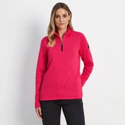 Pearson Womens Knitlook Quarter Zip Fleece - Magenta Pink Marl -Fashion General Store 61856 PEAR306 2