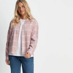 Rianne Womens Flannel Check Blouse - Faded Pink Check -Fashion General Store 61856 RIANN300 1