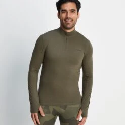 Snowdon Mens Thermal Base Layer Quarter Zip - Khaki