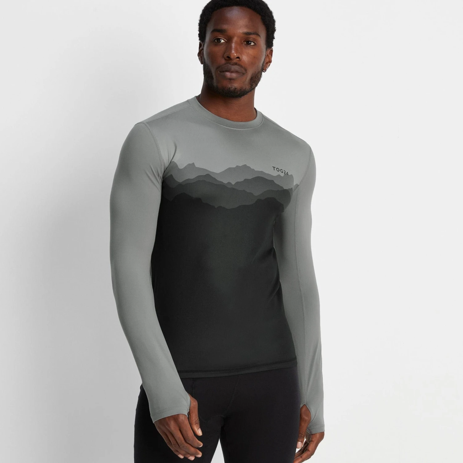 Snowdon Mens Thermal Base Layer Crew Neck - Grey Mountain Print 3 Snowdon Mens Thermal Base Layer Crew Neck - Grey Mountain Print