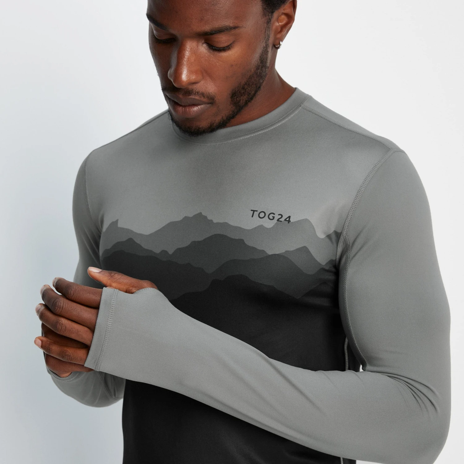 Snowdon Mens Thermal Base Layer Crew Neck - Grey Mountain Print 7 Snowdon Mens Thermal Base Layer Crew Neck - Grey Mountain Print - Image 5