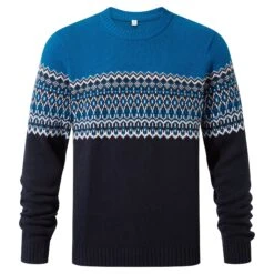 Waylon Mens Chunky Jumper - Dark Indigo/Peacock Blue -Fashion General Store 61856 WAYL001