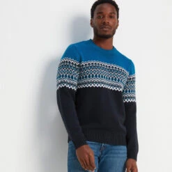Waylon Mens Chunky Jumper - Dark Indigo/Peacock Blue -Fashion General Store 61856 WAYL001 3