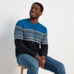 Waylon Mens Chunky Jumper - Dark Indigo/Peacock Blue