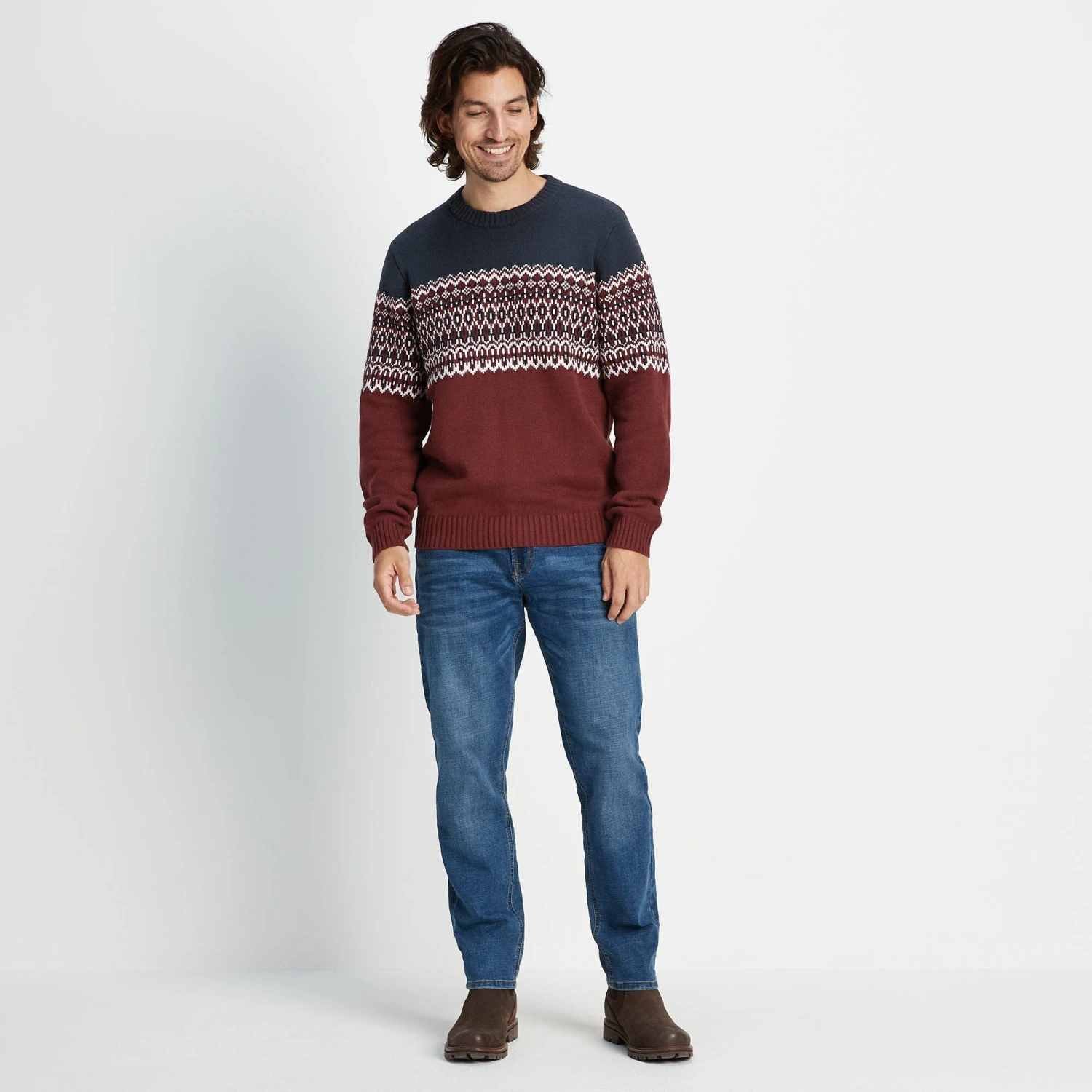 Waylon Mens Chunky Jumper - Port/Dark Indigo 6 Waylon Mens Chunky Jumper - Port/Dark Indigo - Image 4