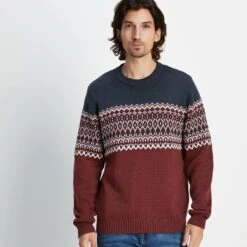 Waylon Mens Chunky Jumper - Port/Dark Indigo