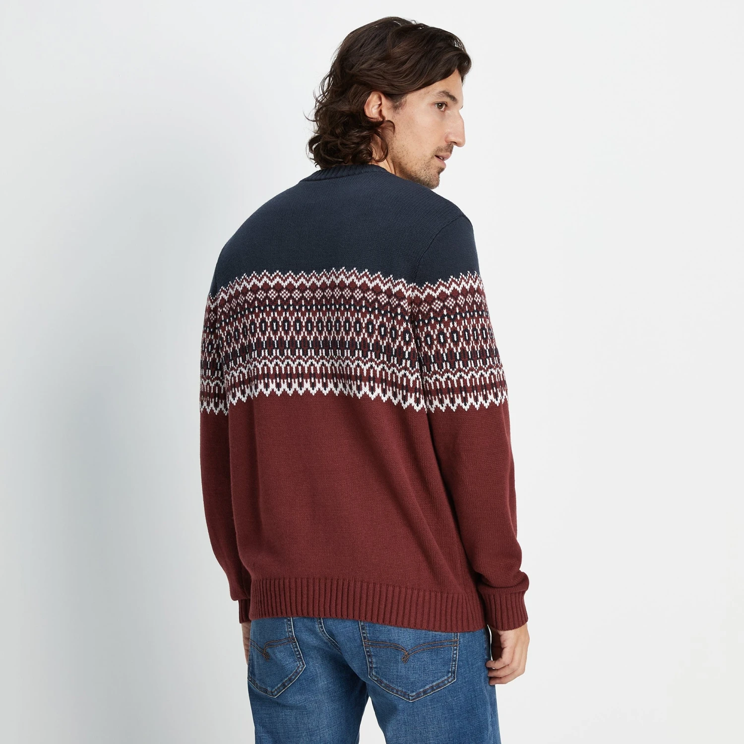 Waylon Mens Chunky Jumper - Port/Dark Indigo 9 Waylon Mens Chunky Jumper - Port/Dark Indigo - Image 7