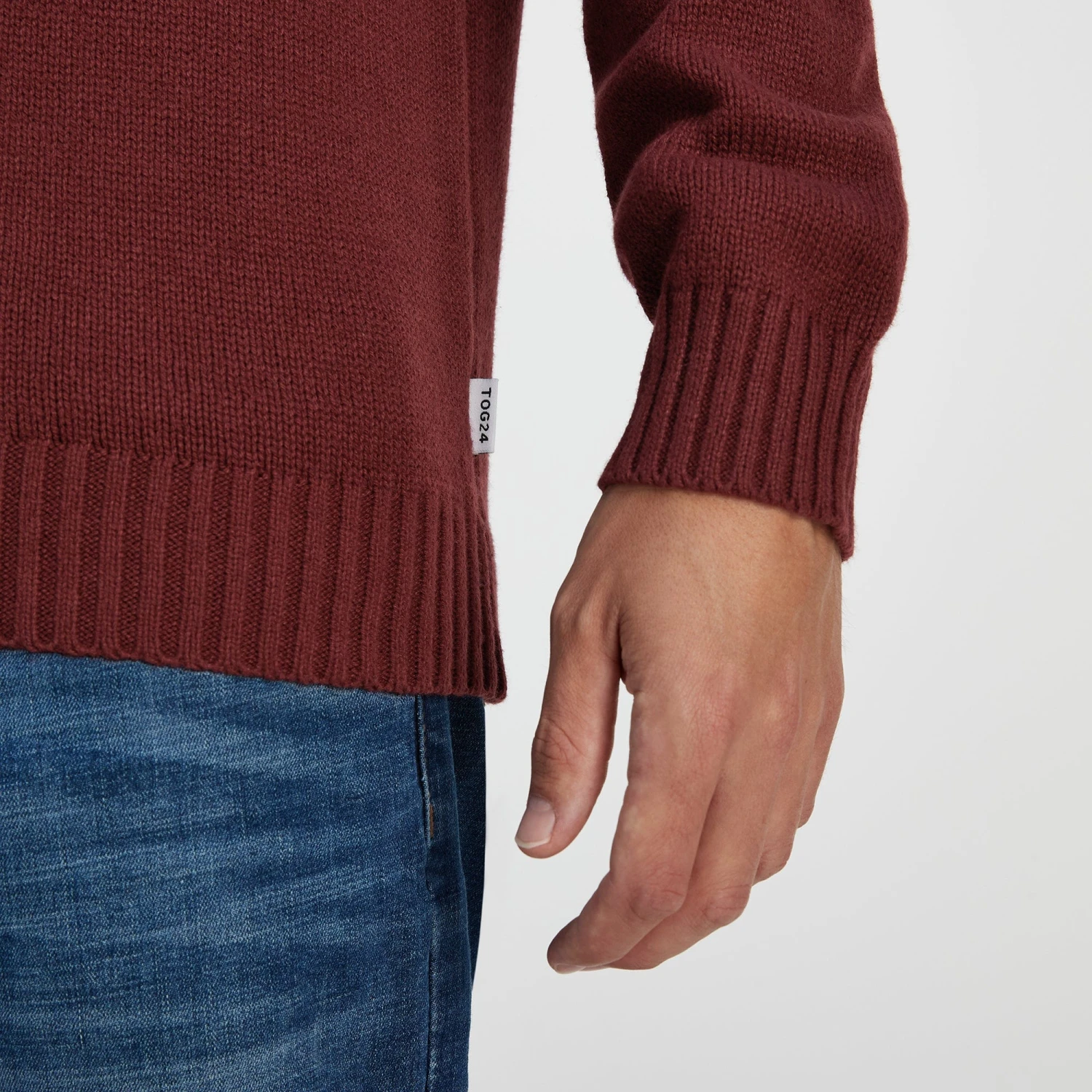 Waylon Mens Chunky Jumper - Port/Dark Indigo 7 Waylon Mens Chunky Jumper - Port/Dark Indigo - Image 5