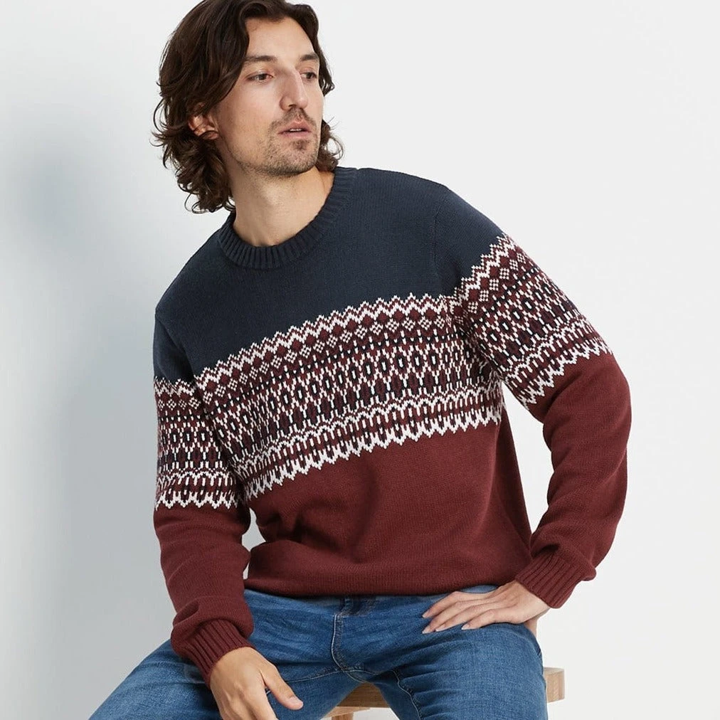 Waylon Mens Chunky Jumper - Port/Dark Indigo 4 Waylon Mens Chunky Jumper - Port/Dark Indigo - Image 2