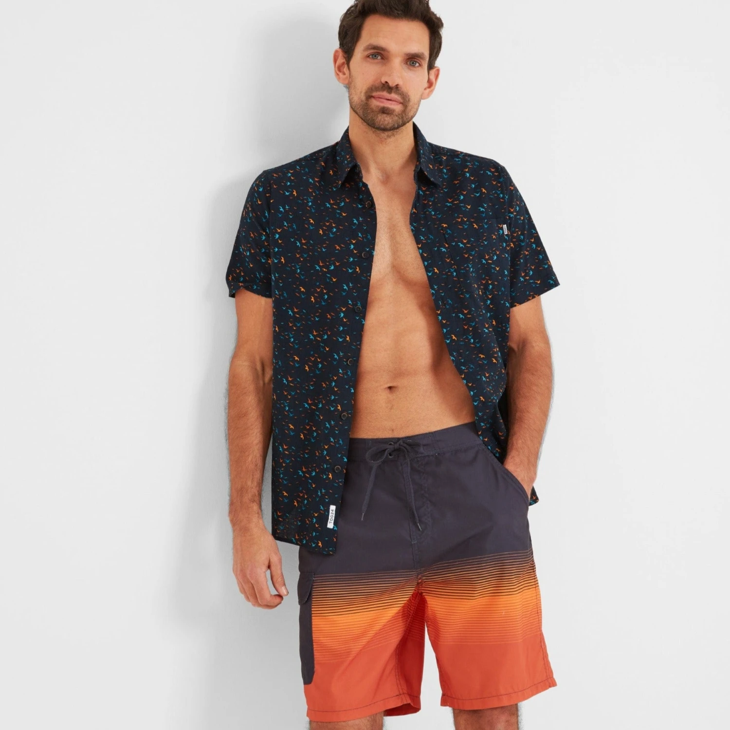 Wilbur Mens Stripe Swimshorts - Dark Indigo/Tangerine 3 Wilbur Mens Stripe Swimshorts - Dark Indigo/Tangerine