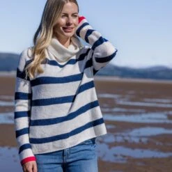 Anthea Womens Striped Roll Neck Jumper - Starry Night/Off White 18 Anthea Womens Striped Roll Neck Jumper - Starry Night/Off White -Fashion General Store Antheawomensjumper