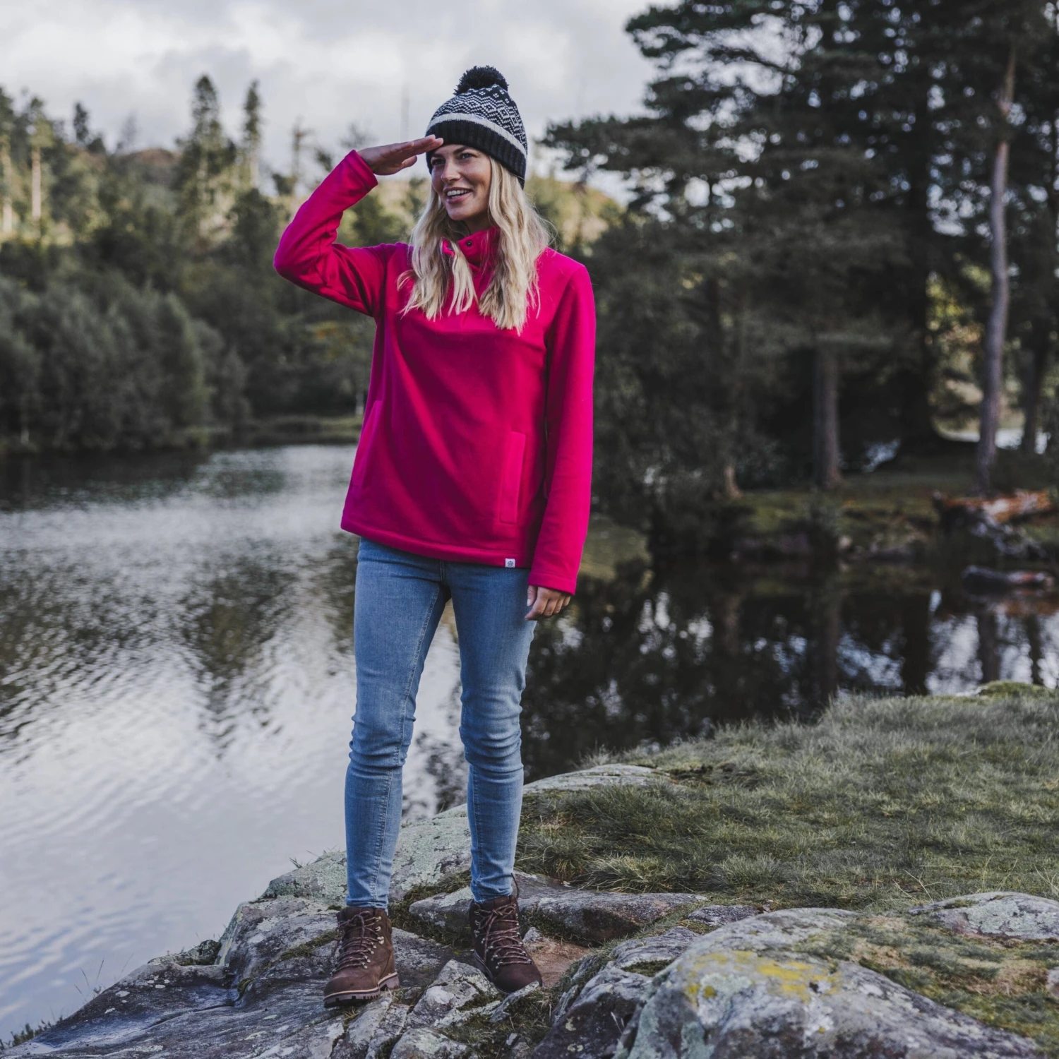 Barclay Womens Press Stud Neck Fleece - Cerise 4 Barclay Womens Press Stud Neck Fleece - Cerise - Image 2