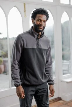 Farlow Mens Press Stud Neck Fleece - Black -Fashion General Store FarlowmensfleeceBlack