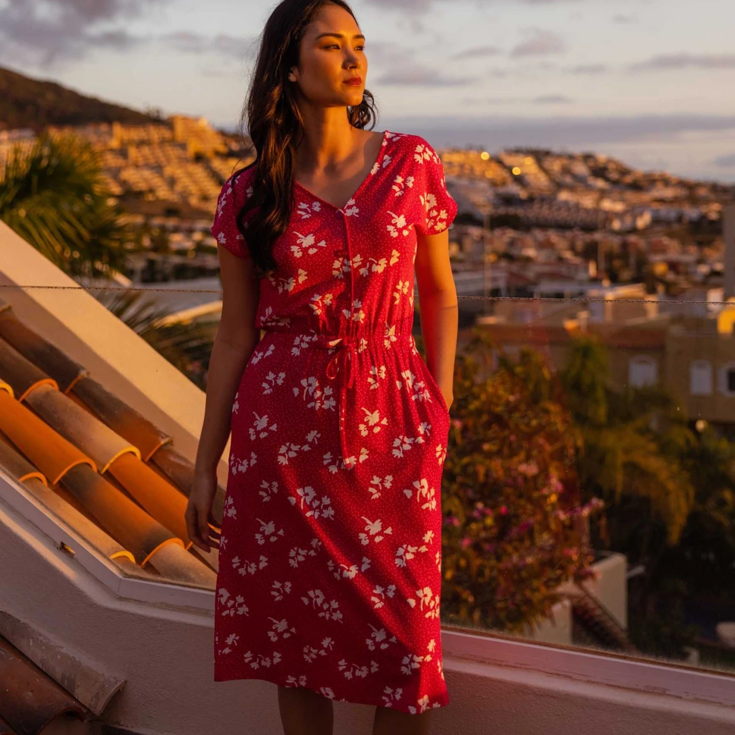 Heather Womens Midi Dress - Magenta Pink Floral 4 Heather Womens Midi Dress - Magenta Pink Floral - Image 2