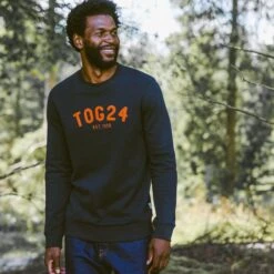 Hawnby Mens Sweat - Dark Indigo -Fashion General Store MAW23NavyOrangelogoSweat 2212