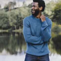 Ezio Mens Jumper - Petrol Blue -Fashion General Store MAW23ribknitbluecrew 1295