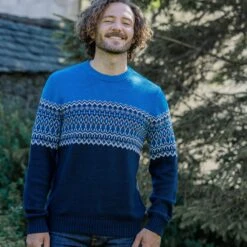 Waylon Mens Chunky Jumper - Dark Indigo/Peacock Blue -Fashion General Store WaylonmensfairislejumperDarkIndigoPeacockblue 1
